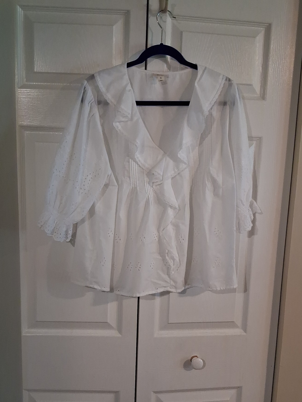 Women’s White Ruffled Eyelet Blouse